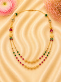 Elegant 92.5 Sterling Silver Gold-Plated Double-Layer Multicolor Beaded Ladies Chain