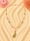 Elegant 92.5 Sterling Silver Gold-Plated Pink & Green Crystal Drop Ladies Chain