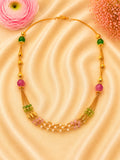 Elegant 92.5 Sterling Silver Gold-Plated Triple-Layer Pearl & Multicolor Beaded Ladies Chain