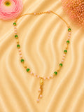 Elegant 92.5 Sterling Silver Gold-Plated Green & Blush Pink Beaded Drop Ladies Chain
