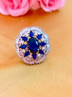 Royal Blue Sapphire Halo Statement Ring