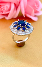 Royal Blue Sapphire Halo Statement Ring