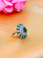 Emerald Bloom Halo Statement Ring