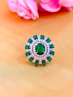 Emerald Bloom Halo Statement Ring