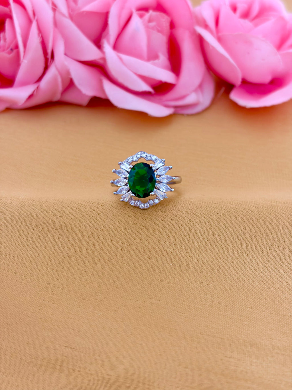 Emerald Halo Statement Ring