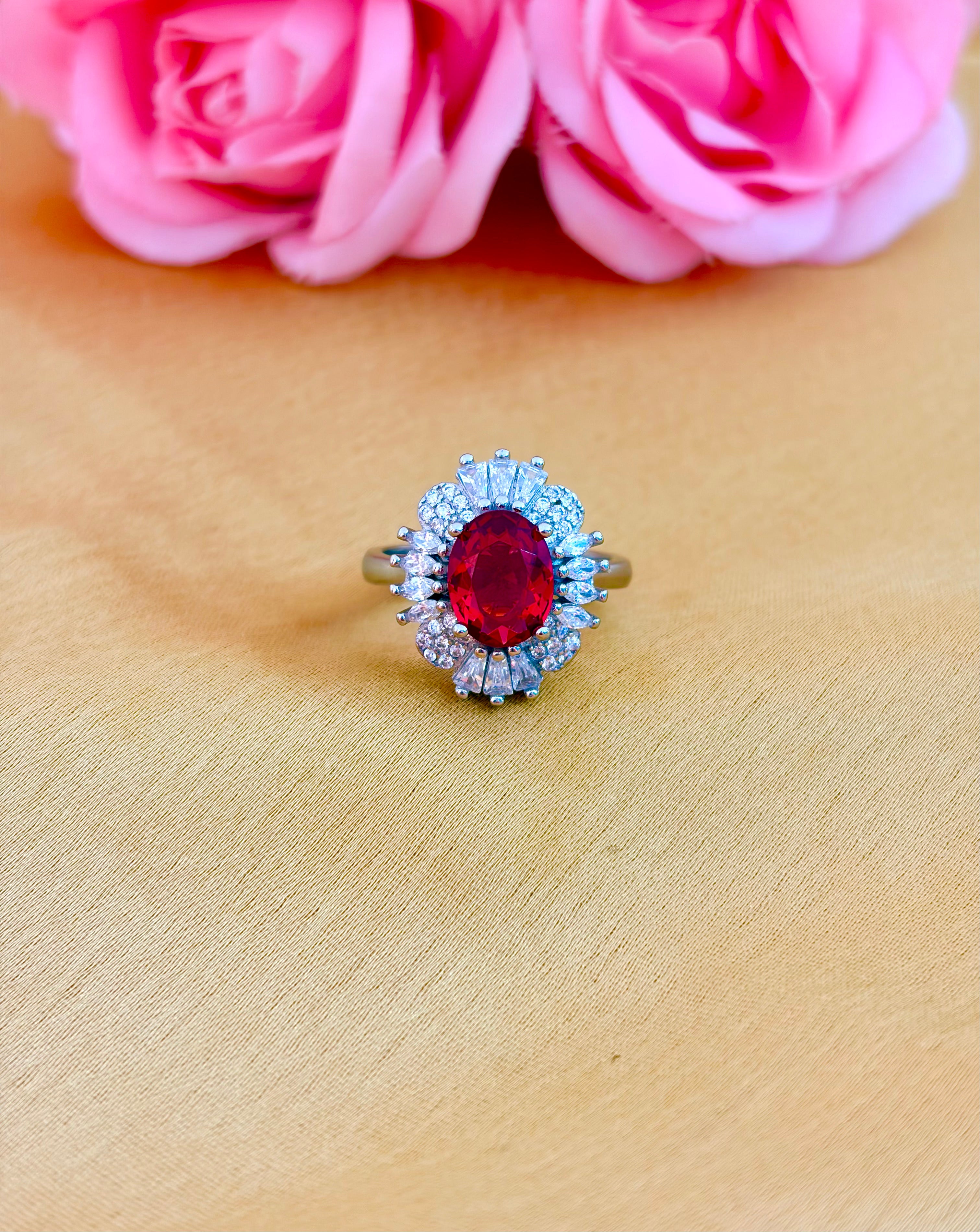 Radiant Ruby Floral Halo Ring