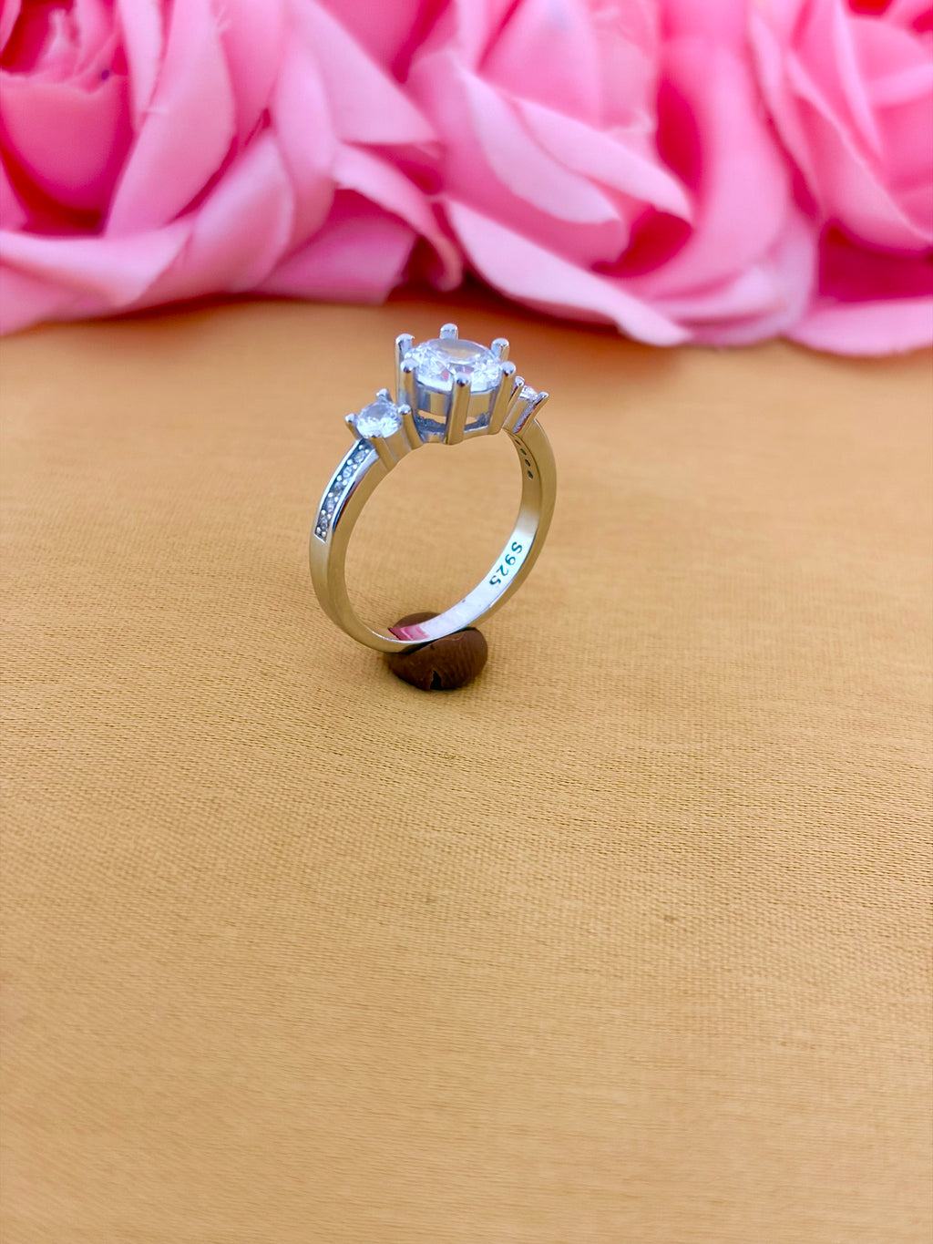 Three-Stone Crown Sterling Silver Ring