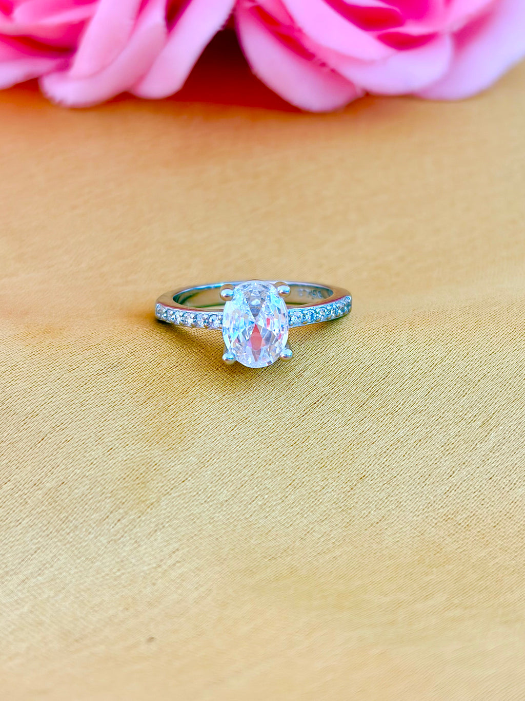 Classic Solitaire Oval Diamond Ring with Pavé Band