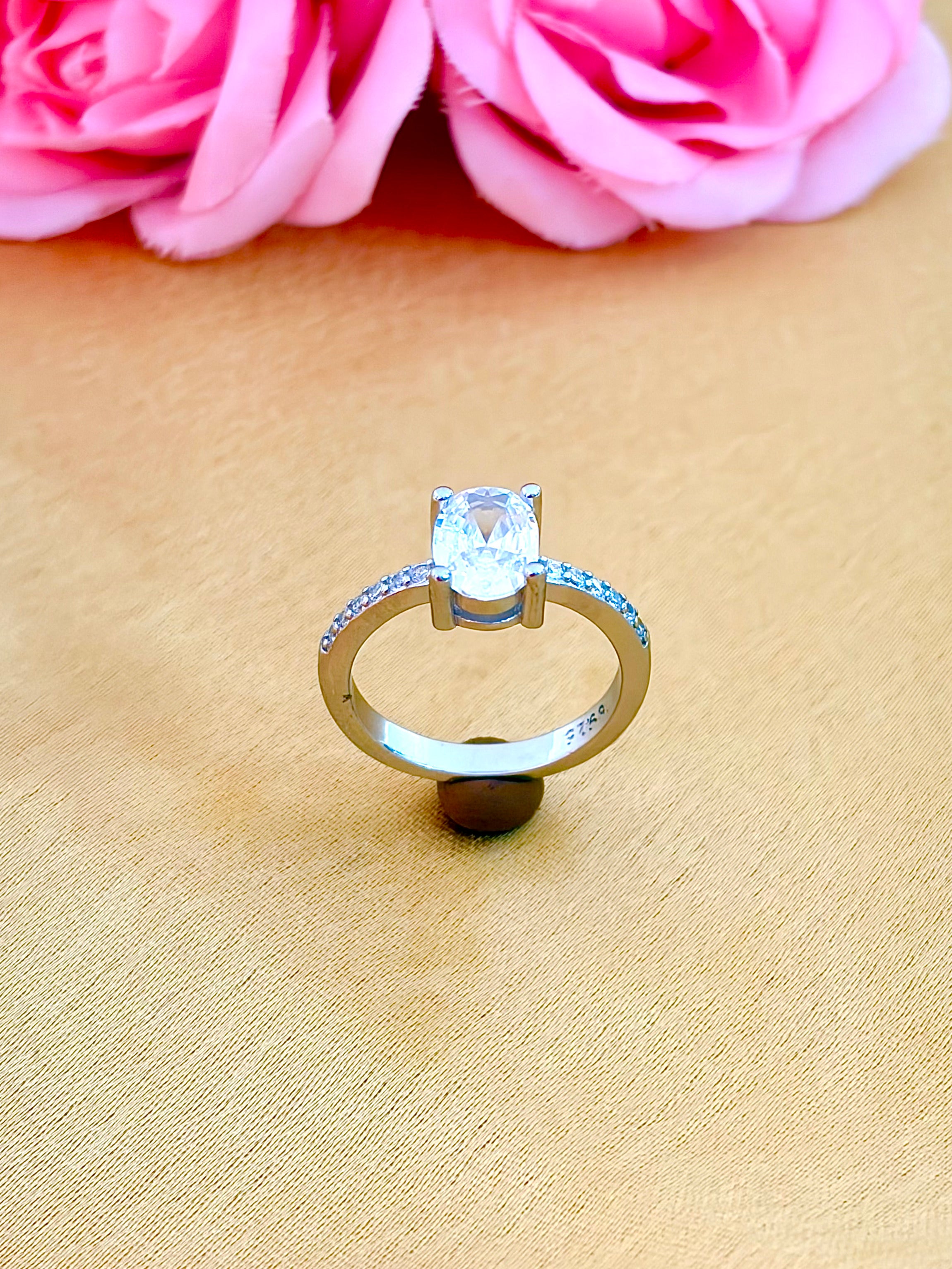 Classic Solitaire Oval Diamond Ring with Pavé Band