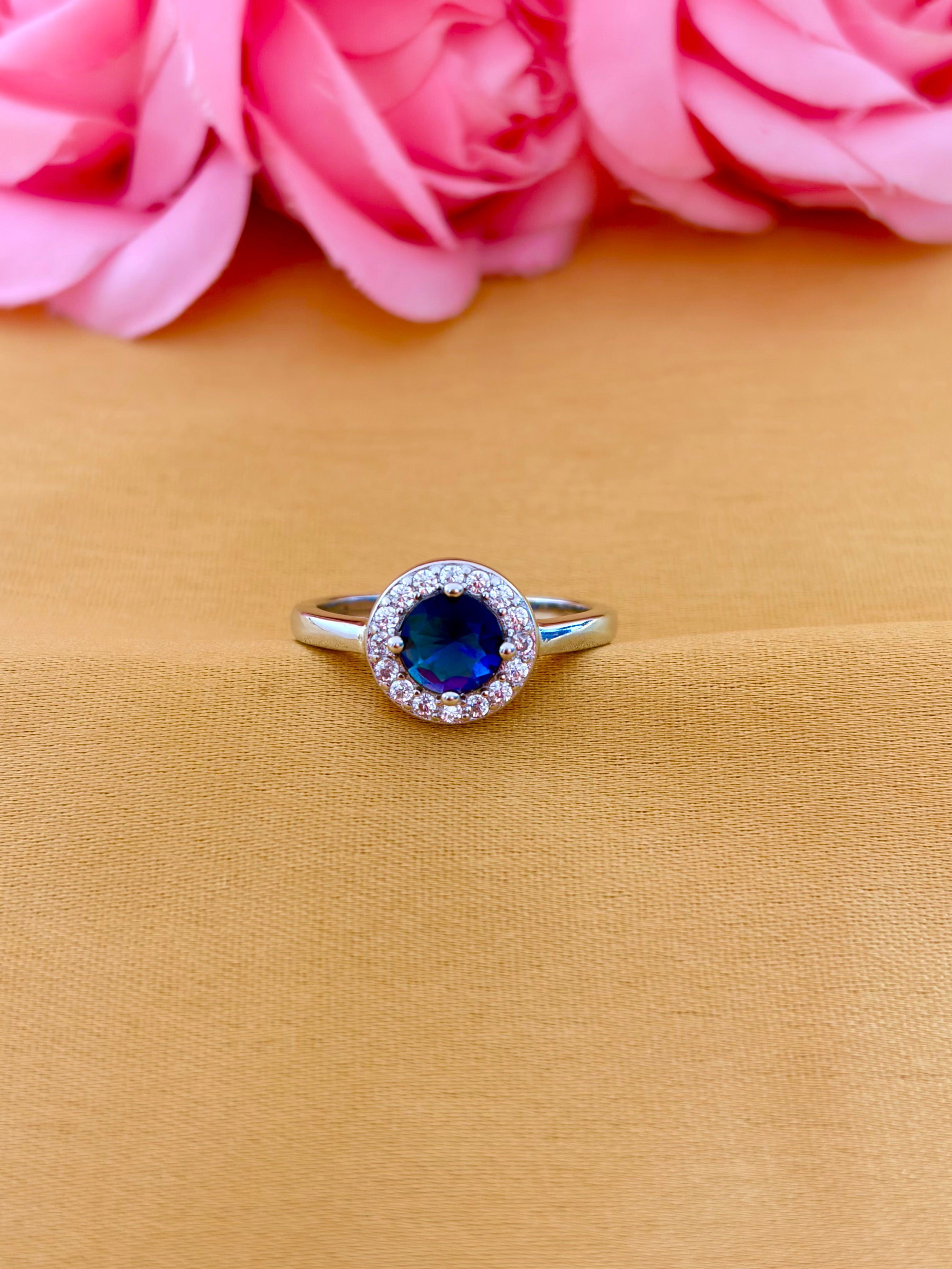 Classic Sapphire Halo Ring with Minimalist Band