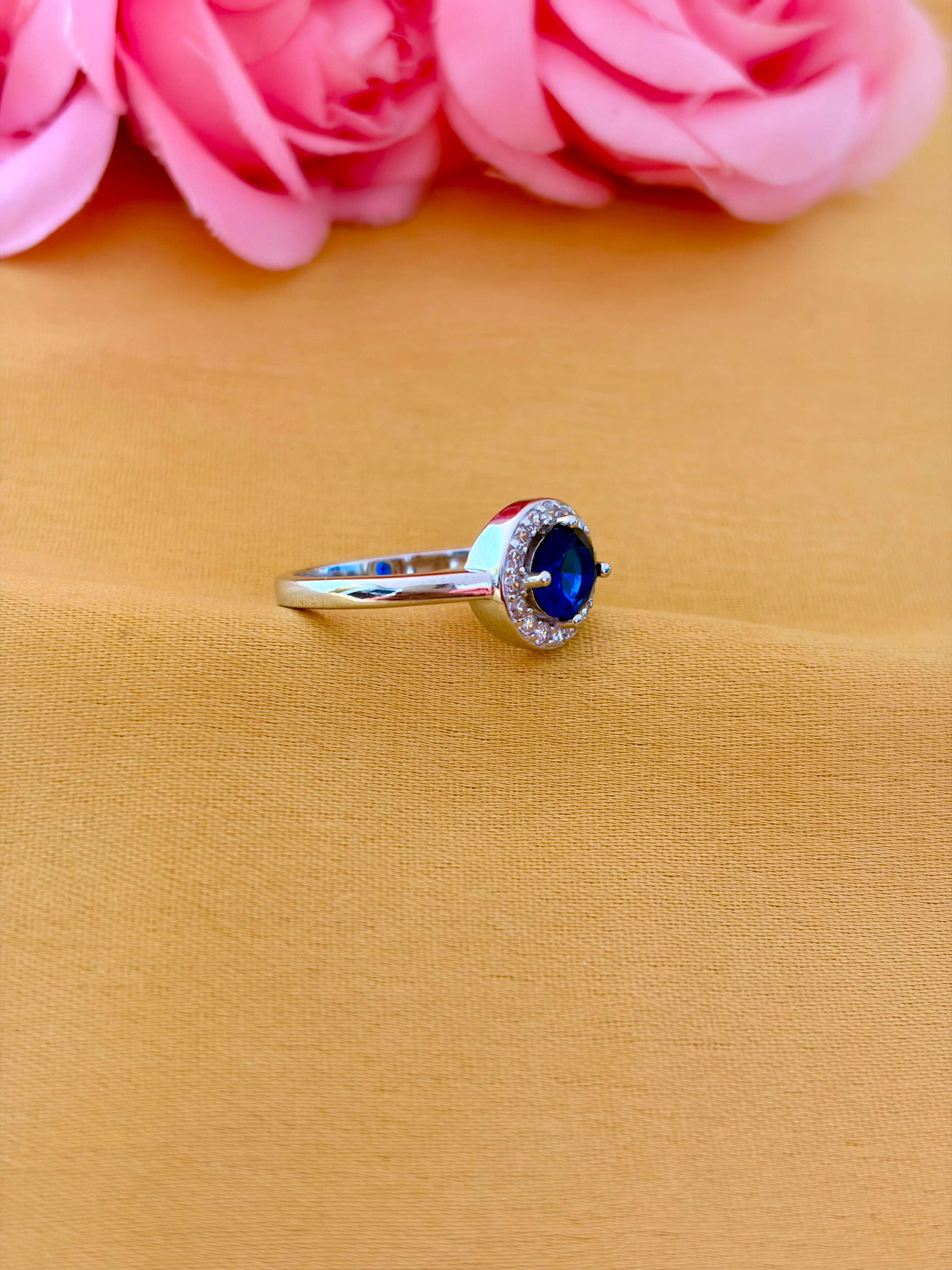 Classic Sapphire Halo Ring with Minimalist Band