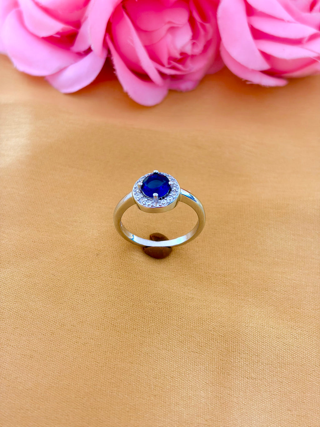 Classic Sapphire Halo Ring with Minimalist Band