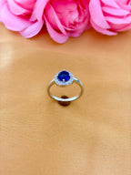 Classic Sapphire Halo Ring with Minimalist Band