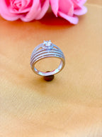 Elegant Multi-Band Pavé Diamond Ring with Solitaire Accent