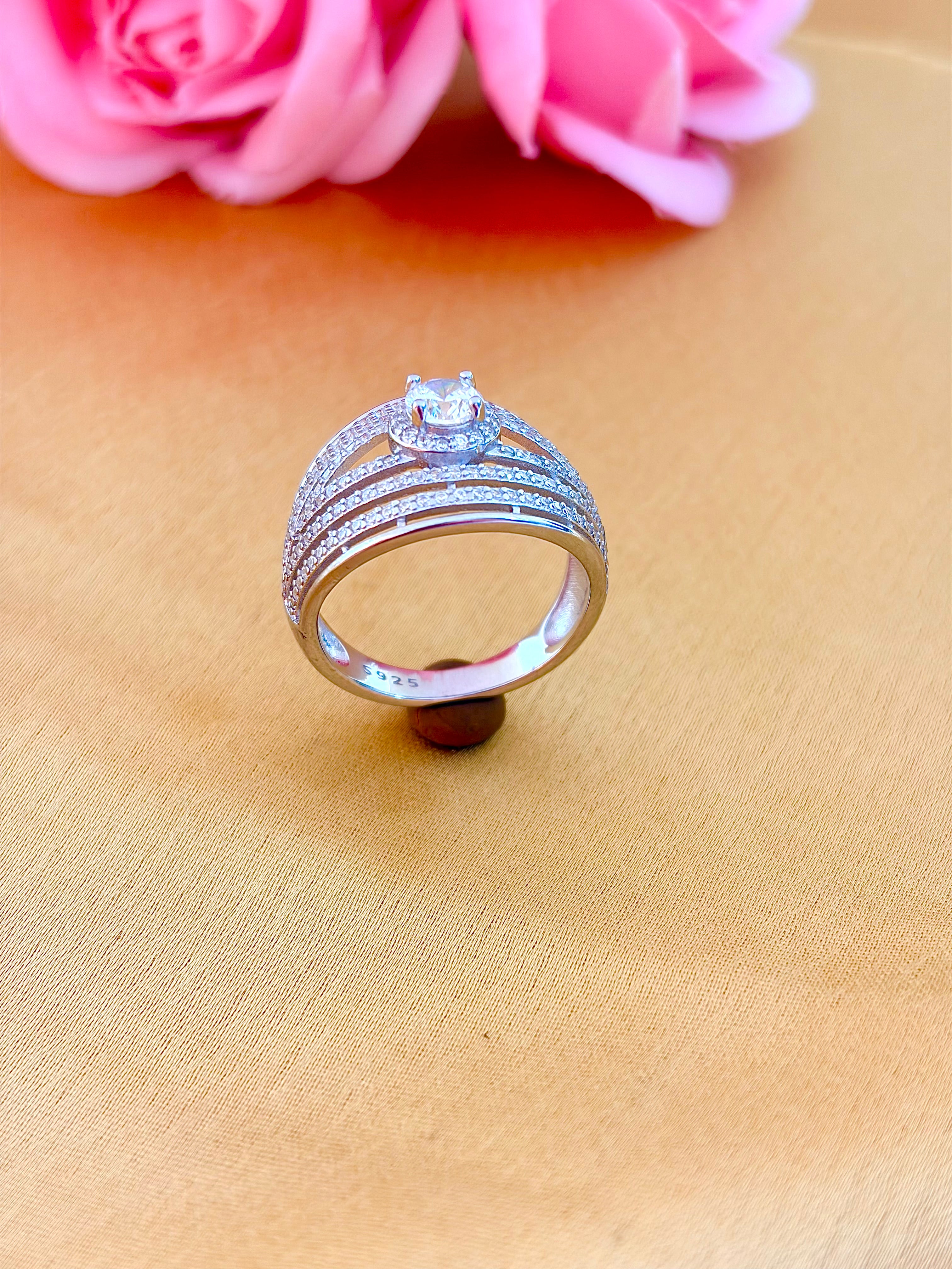 Elegant Multi-Band Pavé Diamond Ring with Solitaire Accent