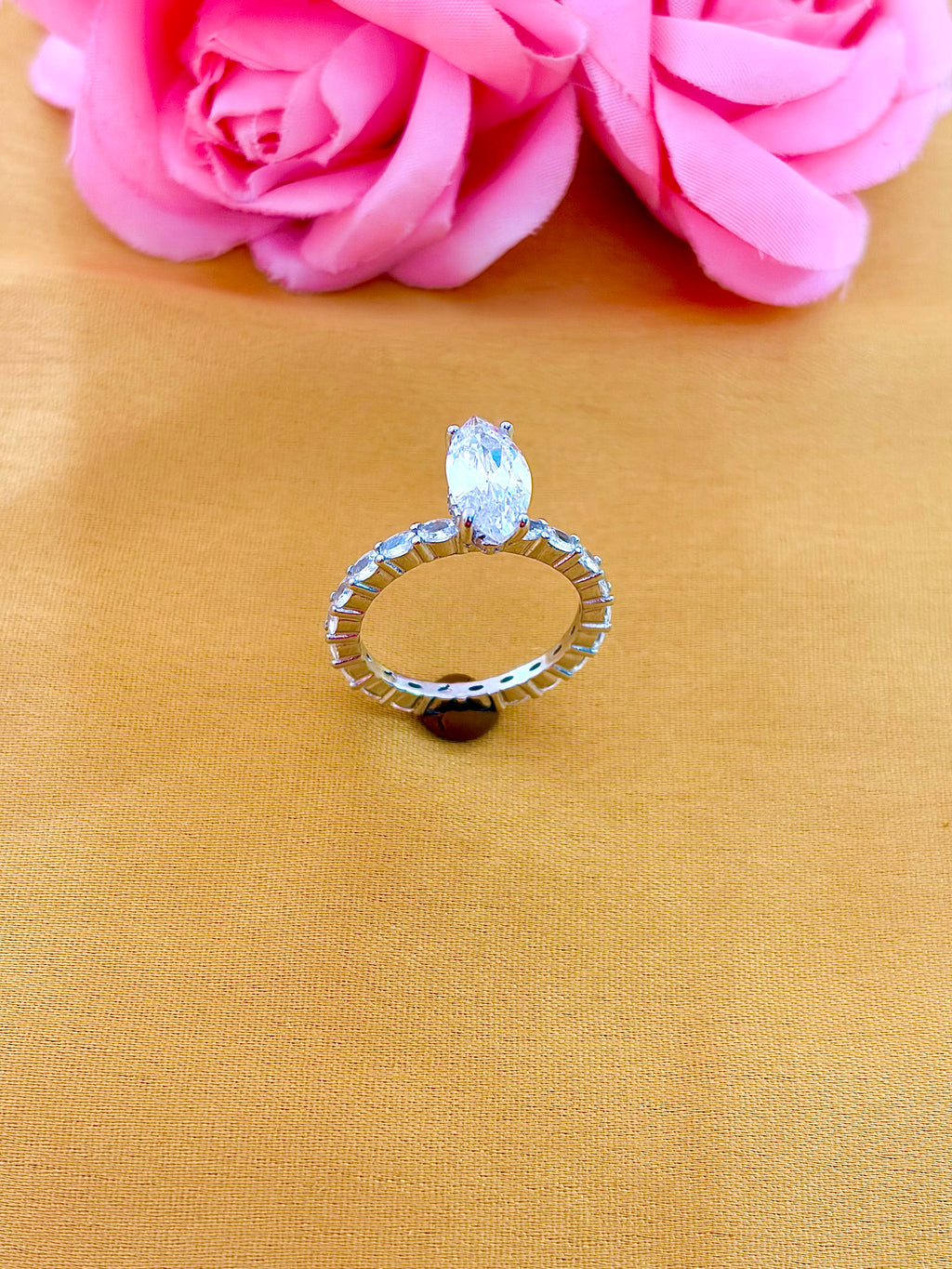 Elegant Marquise Solitaire Ring with Diamond Eternity Band