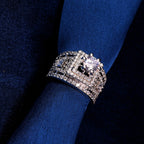 Bold Geometric Statement Ring with Elevated Solitaire