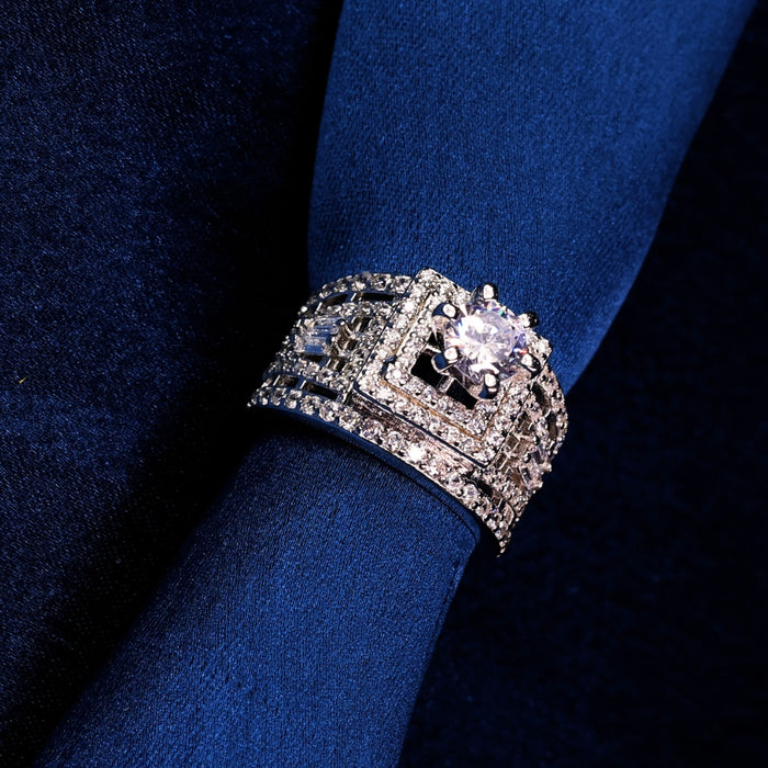Bold Geometric Statement Ring with Elevated Solitaire