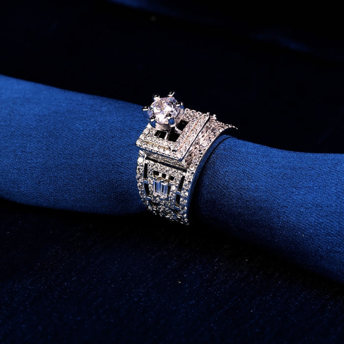 Bold Geometric Statement Ring with Elevated Solitaire