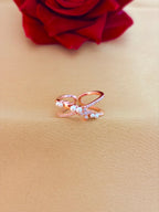 Elegant Rose Gold Pearl and Diamond Crossover Ring