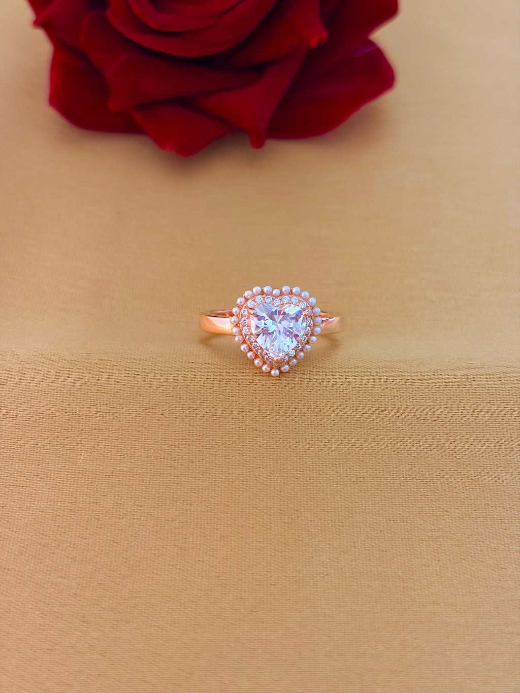Romantic Heart-Shaped Diamond Ring with Pearl Halo