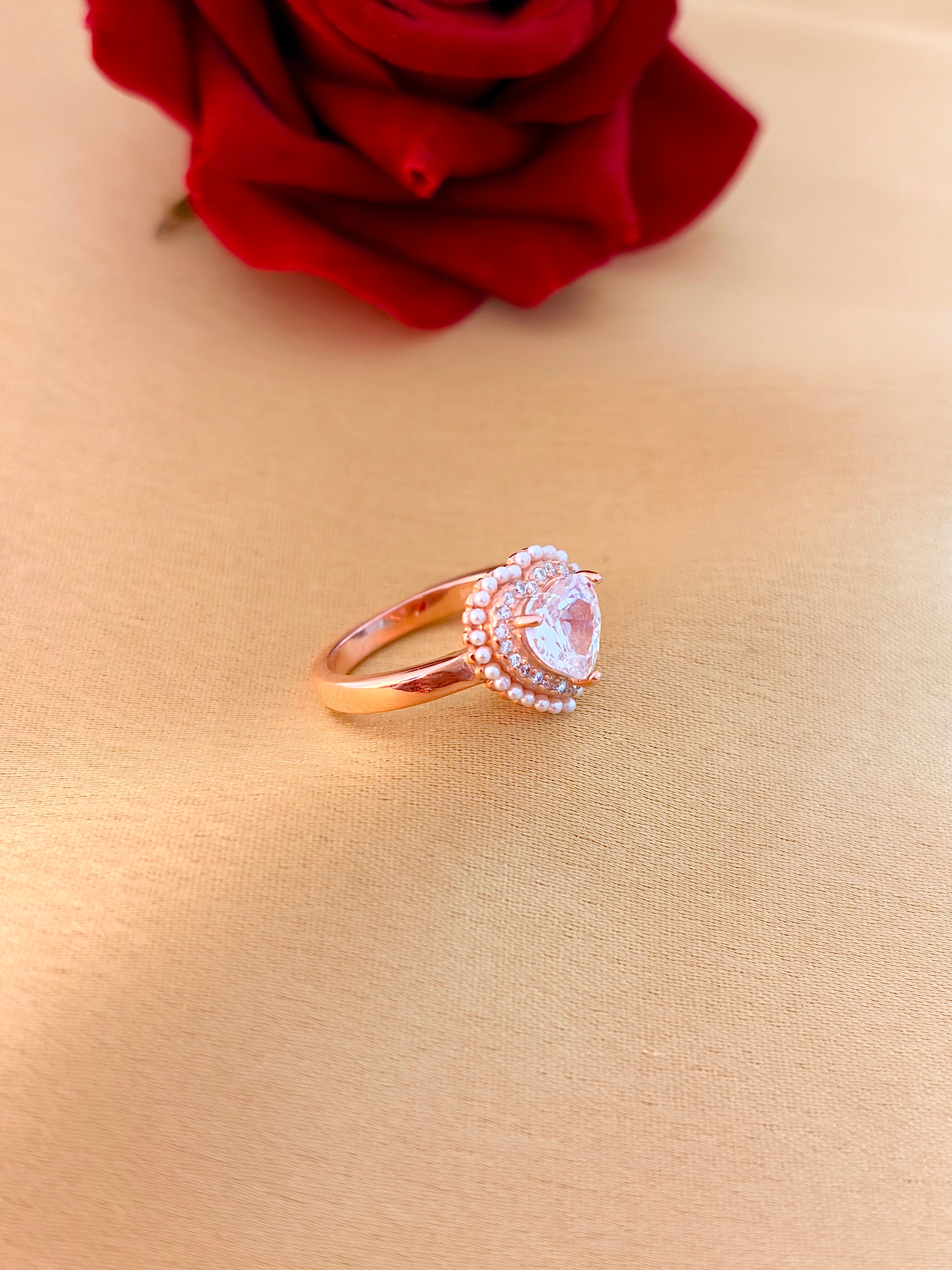 Romantic Heart-Shaped Diamond Ring with Pearl Halo