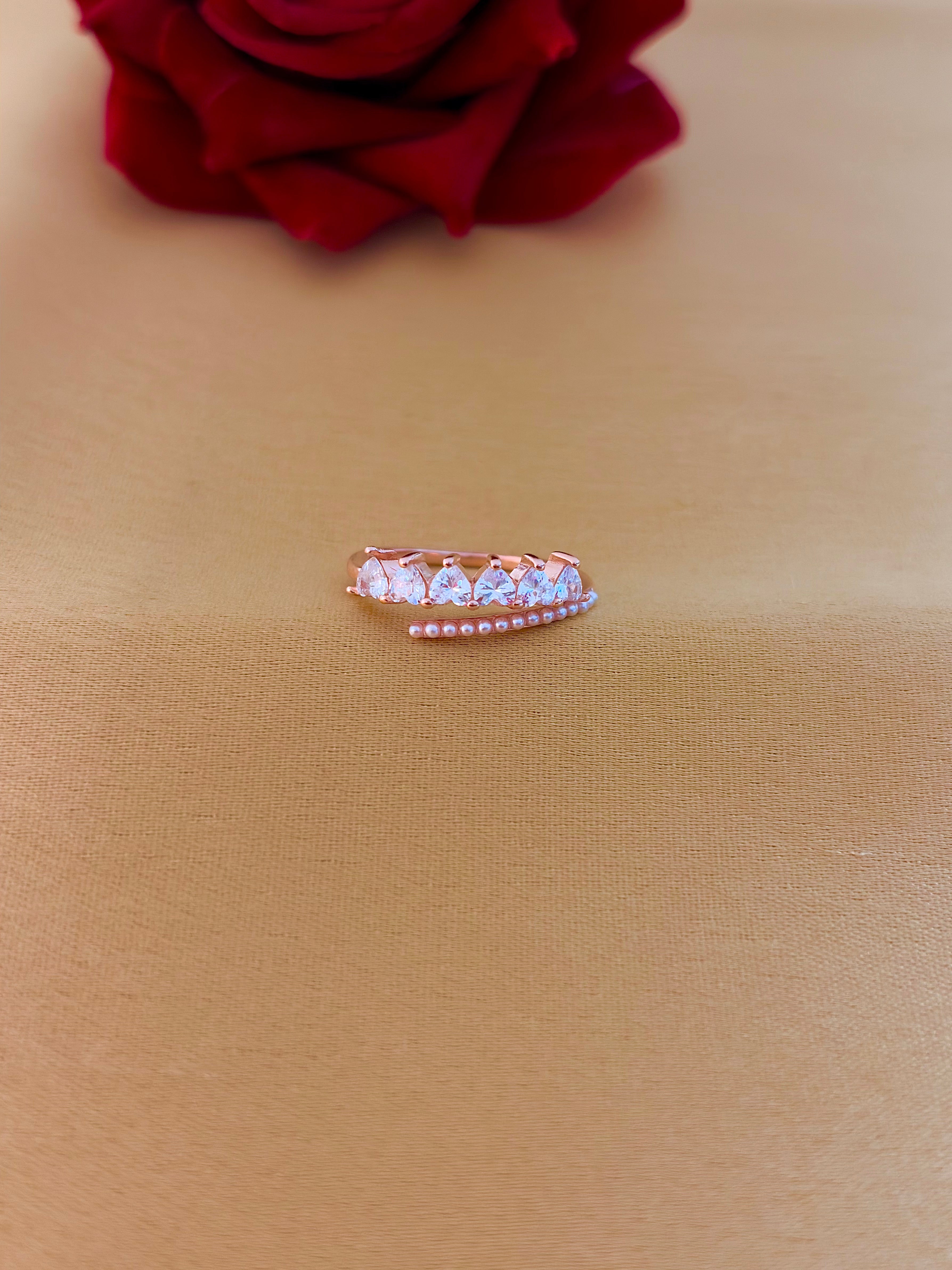 Rose Gold Multi-Stone Diamond and Pearl Accent Ring