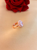 Elegant Oval Halo Ring with Pearl Accents