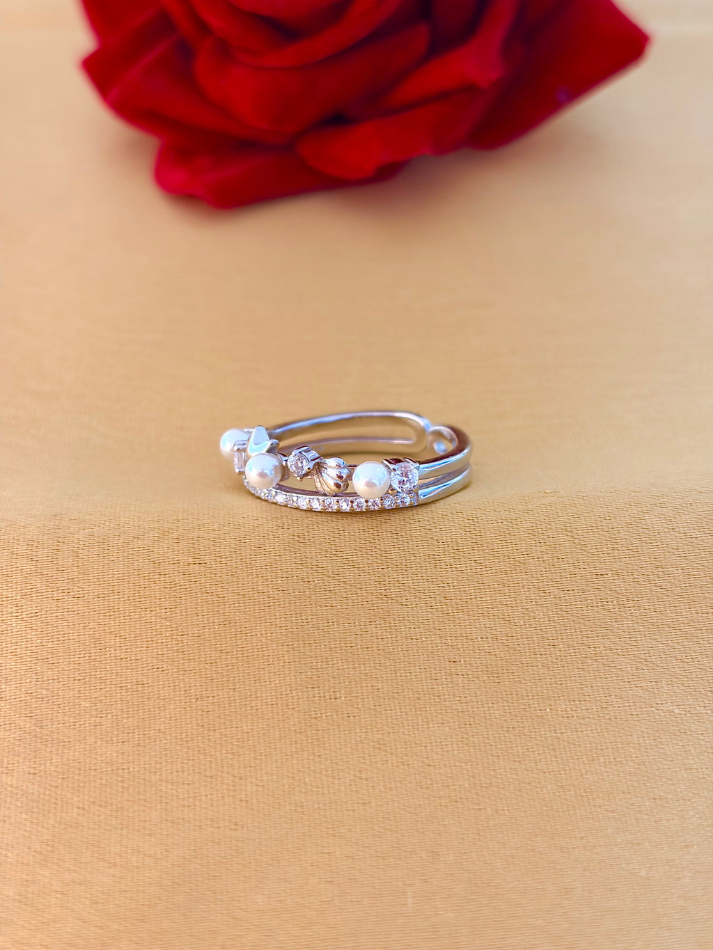 Delicate Starfish and Pearl Open Ring