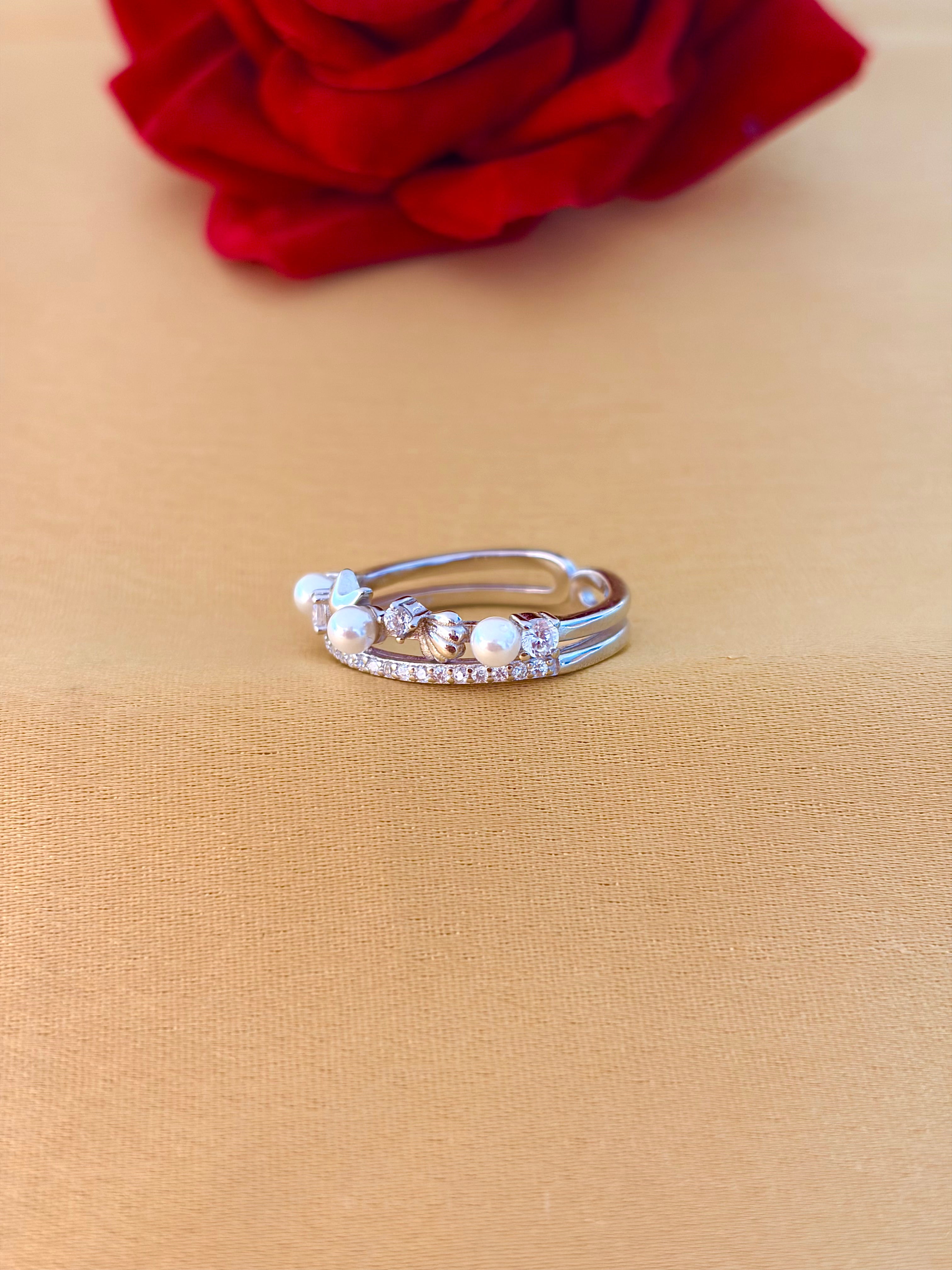 Delicate Starfish and Pearl Open Ring