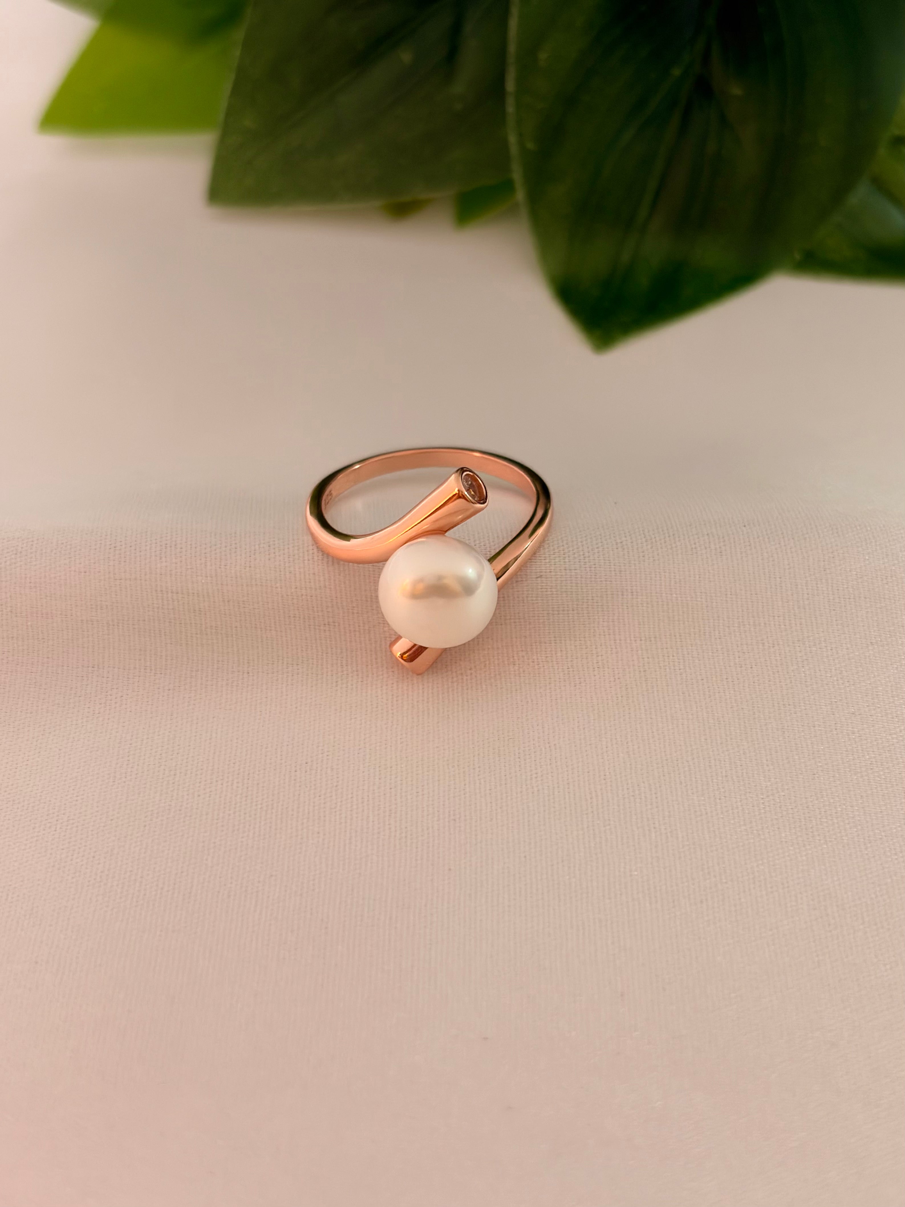 Modern Open Pearl Accent Rose Gold Ring