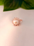 Rose Gold Floral Pearl Statement Ring