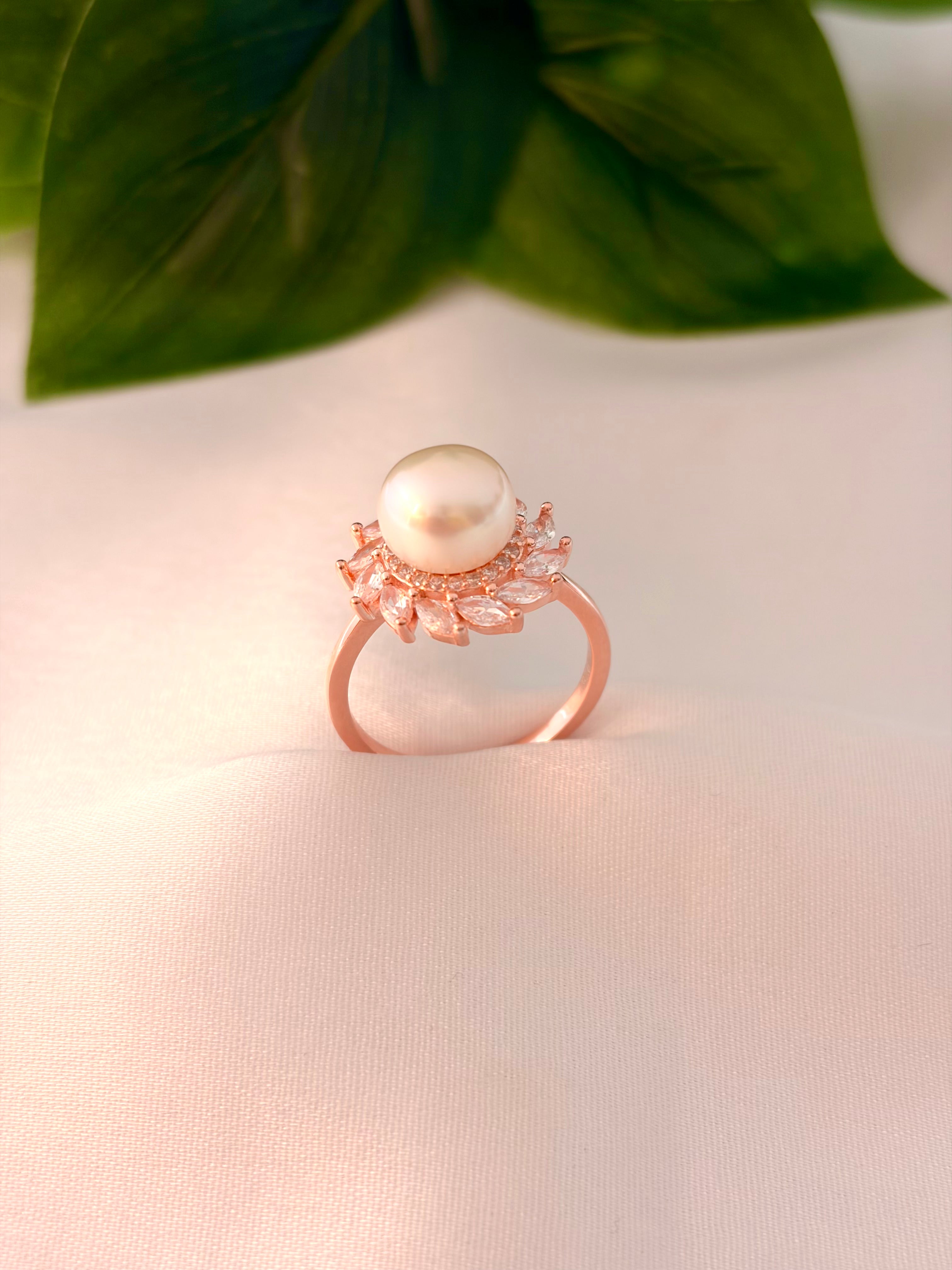 Rose Gold Floral Pearl Statement Ring