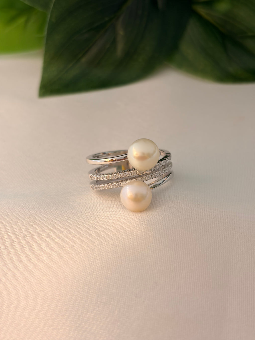 Elegant Dual Pearl Silver Wrap Ring