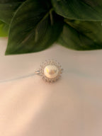 Classic Pearl Halo Crystal Ring