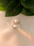 Classic Pearl Halo Crystal Ring