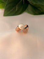 Modern Rose Gold Pearl & Pavé Disc Open Ring