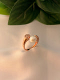 Modern Rose Gold Pearl & Pavé Disc Open Ring