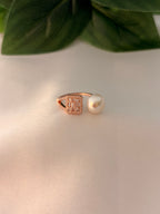 Rose Gold Geometric Crystal & Pearl Open Ring