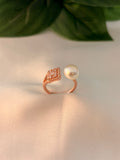 Rose Gold Geometric Crystal & Pearl Open Ring