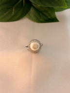 Silver Pearl Radiant Halo Ring
