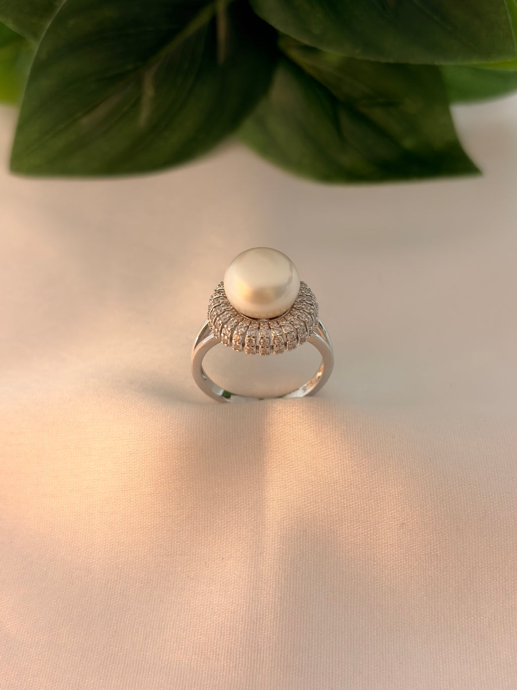 Silver Pearl Radiant Halo Ring