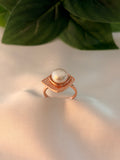 Rose Gold Geometric Pearl Halo Ring