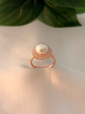 Rose Gold Pearl Sunburst Halo Ring
