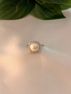 Silver Pearl Cushion Halo Statement Ring