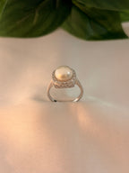 Silver Pearl Cushion Halo Statement Ring