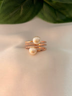 Rose Gold Dual Pearl Layered Wrap Ring
