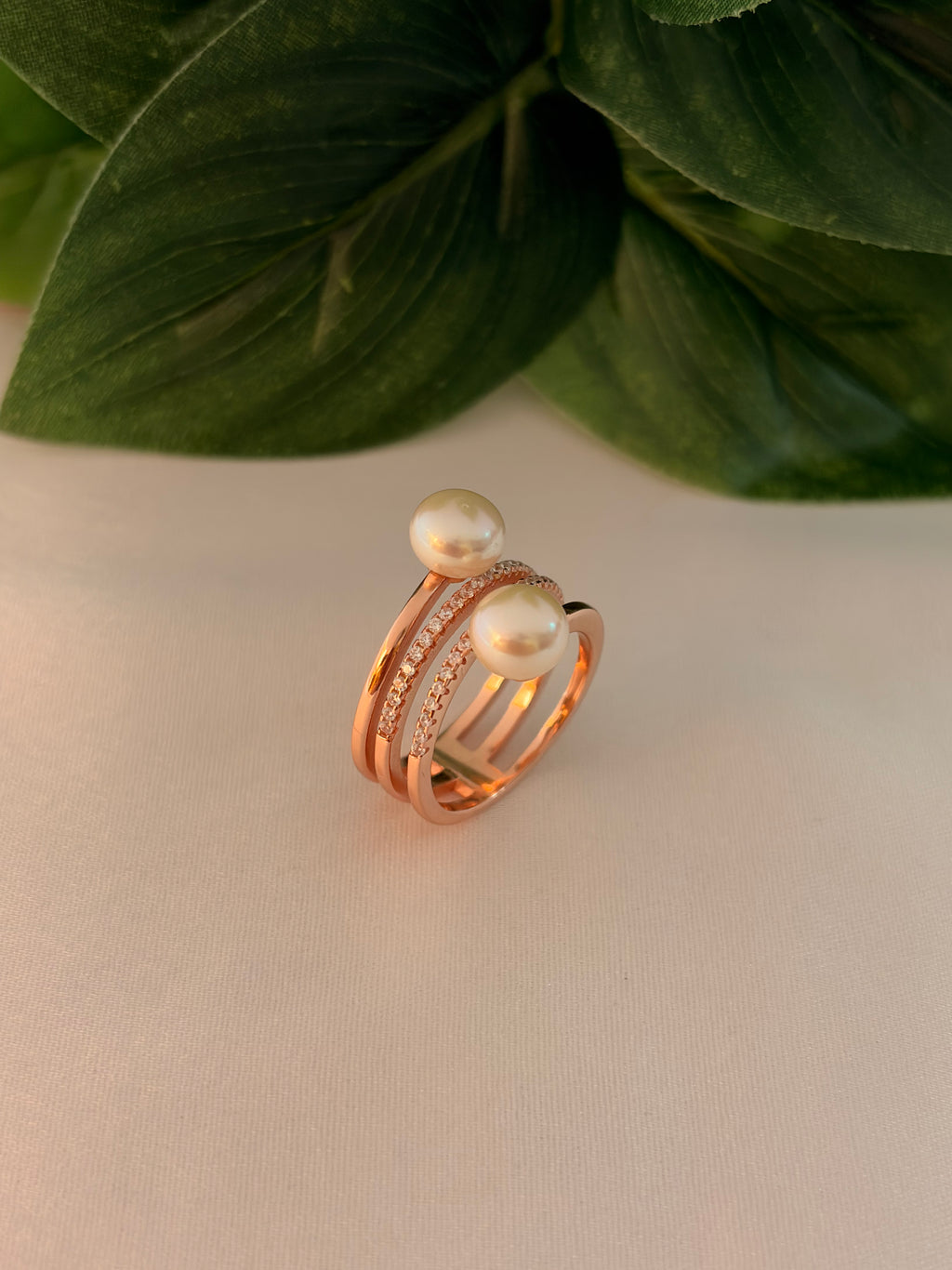 Rose Gold Dual Pearl Layered Wrap Ring
