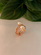 Rose Gold Dual Pearl Layered Wrap Ring