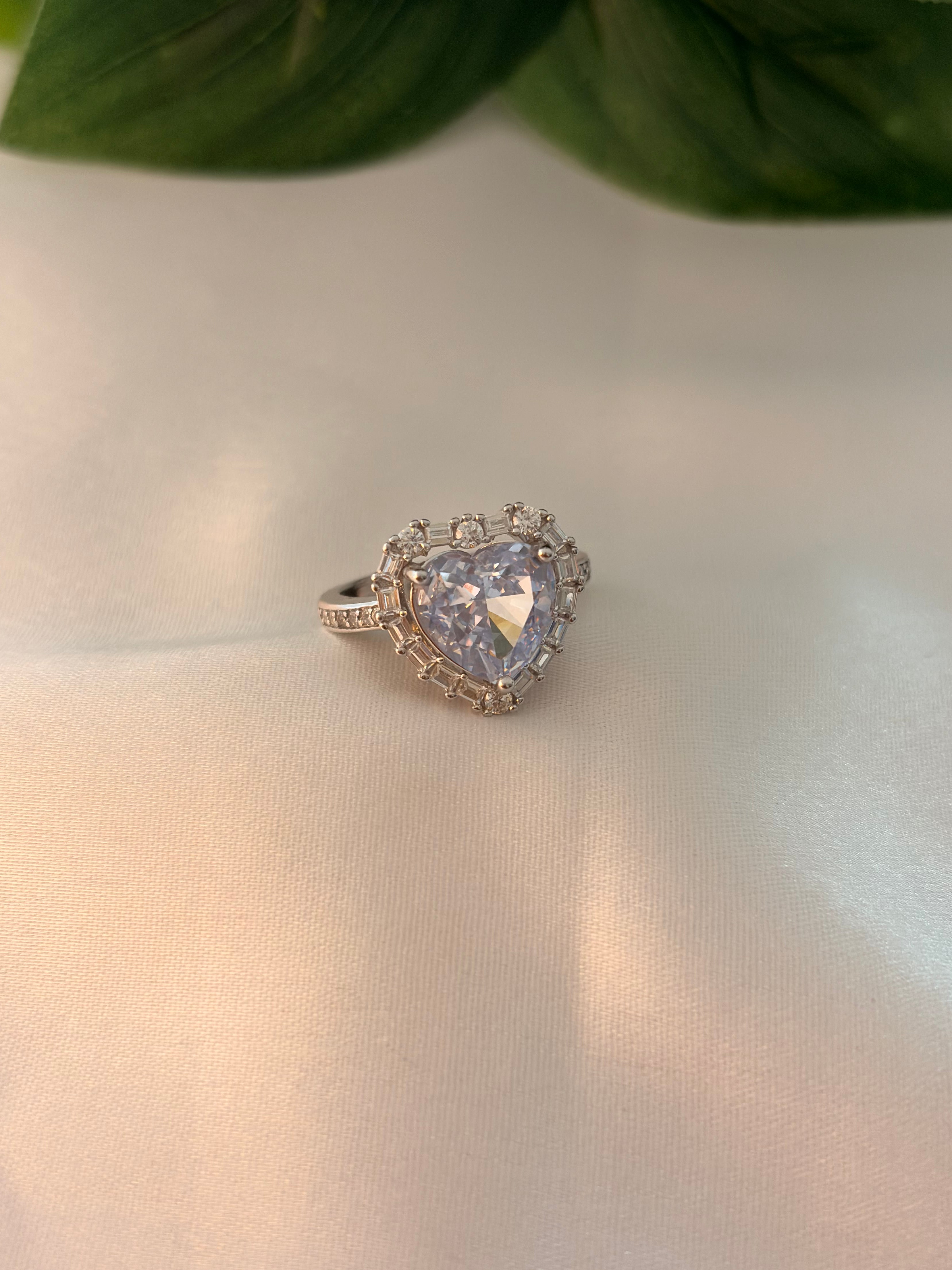 Radiant Heart-Cut Crystal Halo Ring